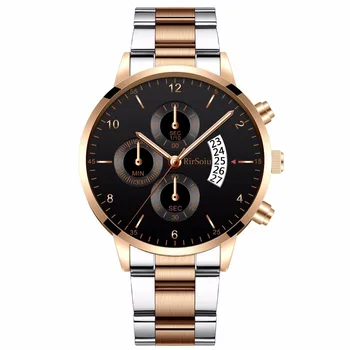 

cross-boundary hot style three eyes five calendar leisure watch men's gold band waterproof quartz watch mens watches