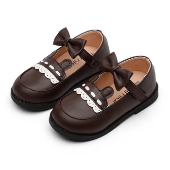 

2020 Autumn Kids Shoes Girl's Shoes Casuals Hook & Loop Solid Shallow Butterfly-knot Round Toe Fashion Sweet All-match Non-slip