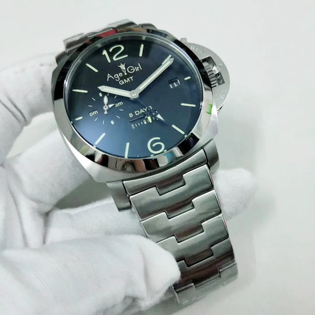

Famous Brand New Men Automatic Mechanical Sapphire Glass Back Stainless Steel 1950 GMT 8 Days Watch Luminous 44MM Green Dial