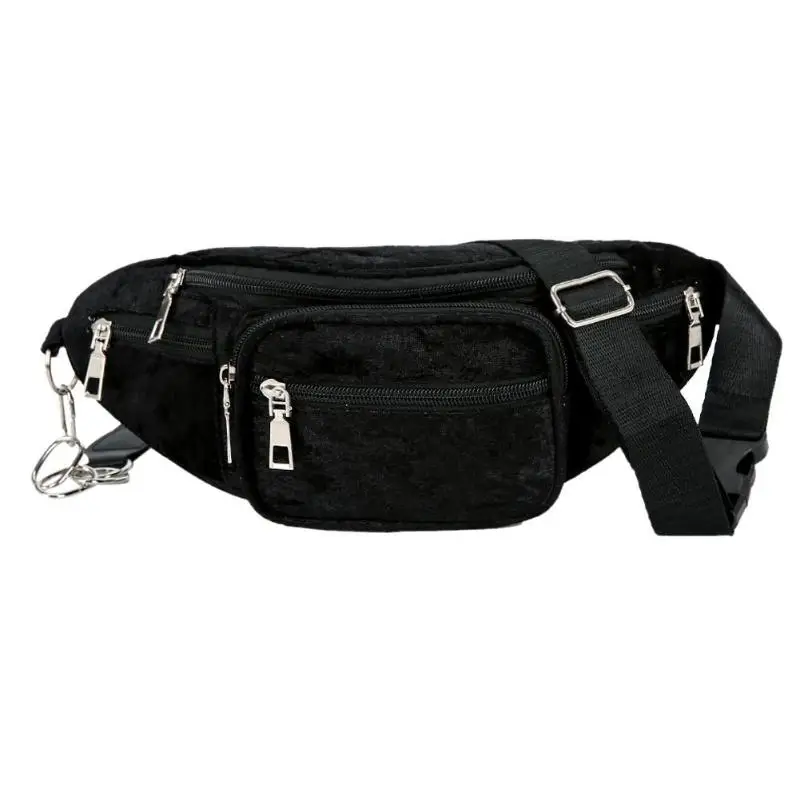 Черный Fanny Chest Pack Women Velvet Multi Pocket Zipper Waist Pouch Shoulder Bag - Цвет: Черный