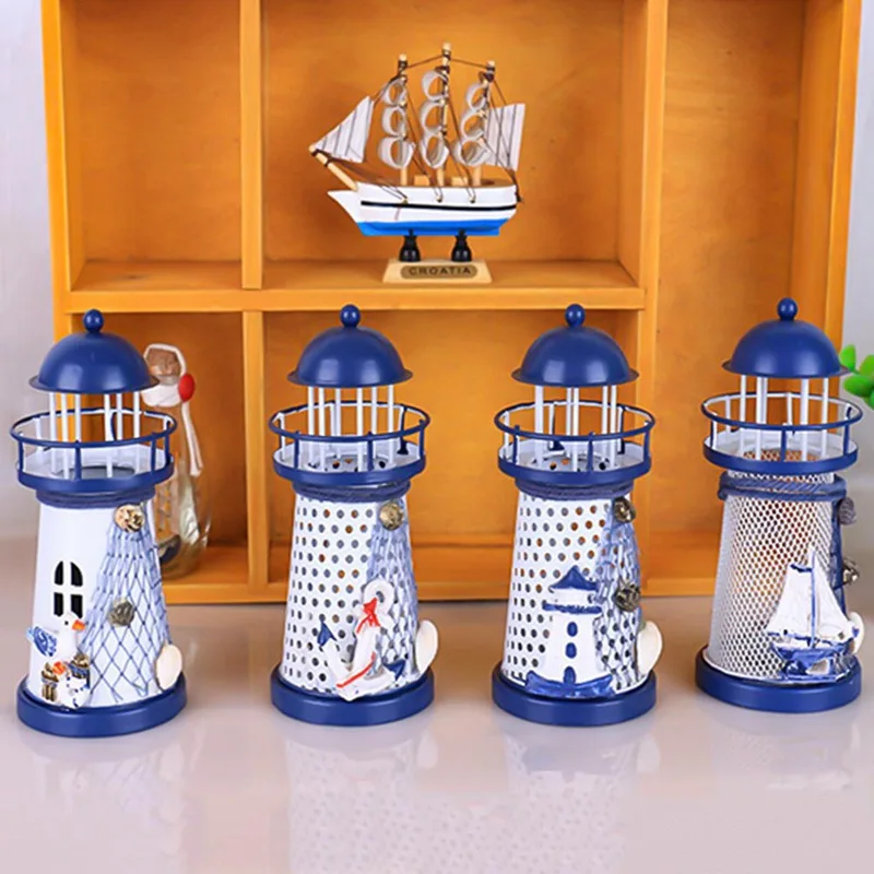 

Iron Lighthouse Candlestick Iron Lighthouse Decoration Tinsel Household Ornaments Mediterranean Style Creative