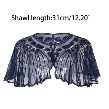 

Womens 1920s European Vintage Shawl Glitter Sequins Striped Beaded Sheer Luxury Deco Evening Cape Dance Bolero Flapper Cover Up