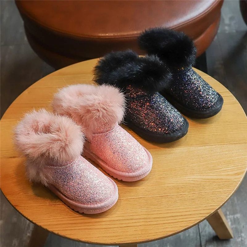 

Kids Snow Boots Winter Girls Princess Plush Warm Ankle Boots Fashion Glitter Anti-slip Outdoor Children Cotton Shoes SZ125