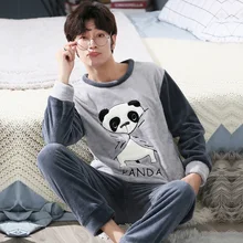 Зимняя Пижама мужская с длинными рукавами кораллового флиса теплая Фланелевая Пижама Мужская s Lounge Пижама с животными размера плюс 3XL 4XL 5XL одежда для сна