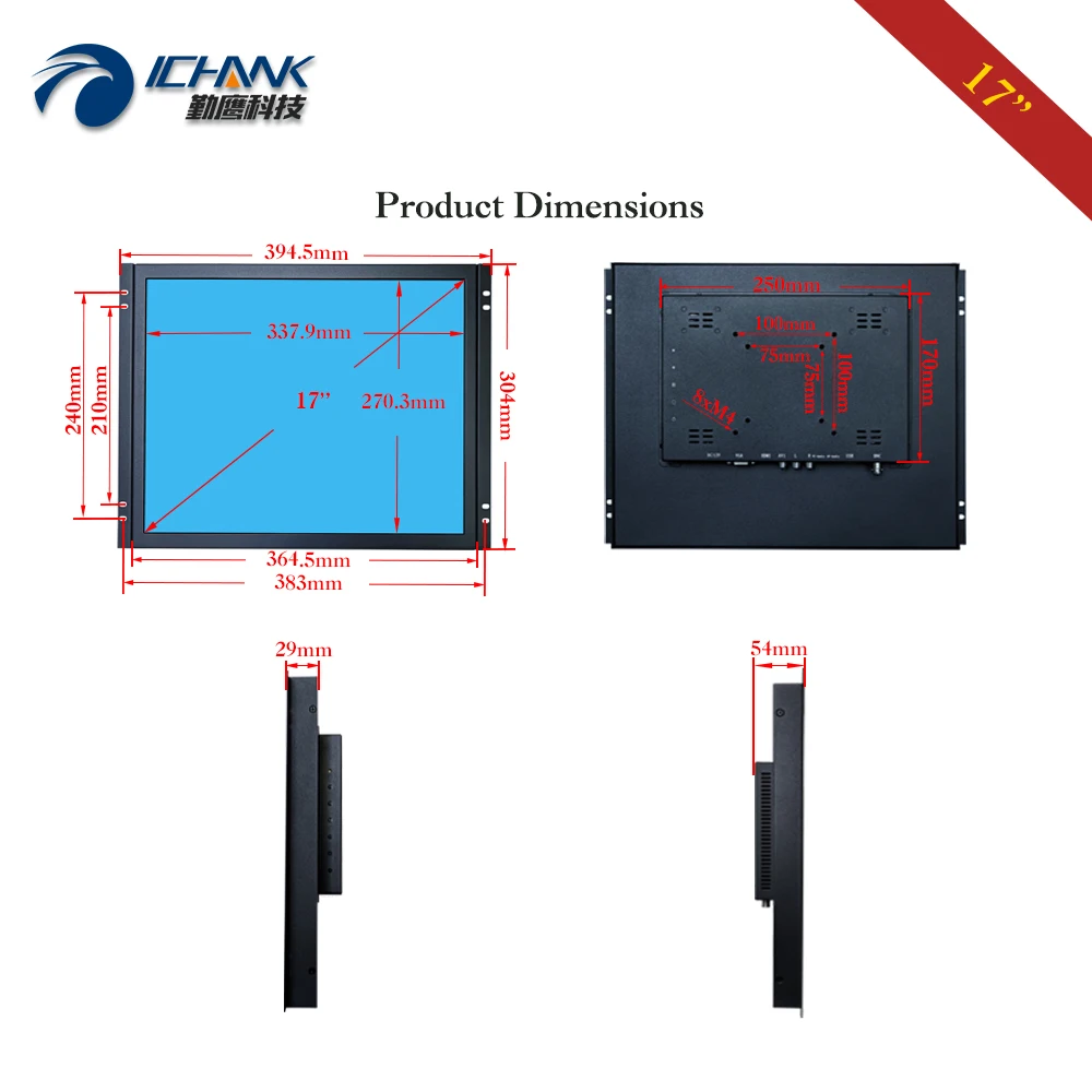 ZK170TN 59/17 &quotдюймов 1280x1024 HDMI VGA мощность на загрузке Встроенная открытая рамка
