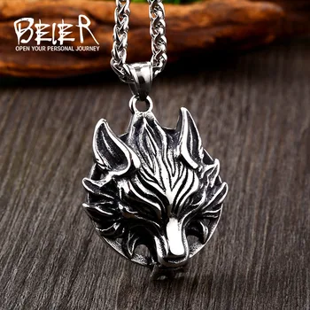 

Beier 316L stainless steel Viking Wolf Amulet Men's Pendant Necklace Punk Animals Navis High Quality Jewelry LLLHP091P
