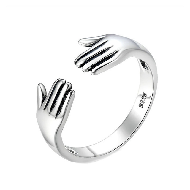 Creative Love Hug Ring For Men Women New Gothic Fashion Silver Color Open Adjustable Rings Party Valentine's Day Gift