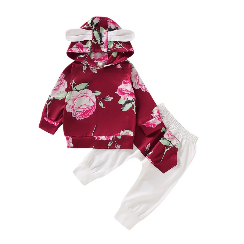 

Autumn Baby Girls Clothes Set Casual Fashion Baby Girl Flower Printing Long Sleeve Hoodies Trousers 2PCS Kids Outfit Set #p