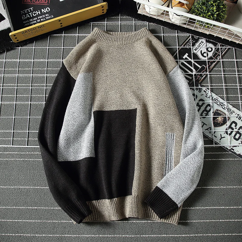 Winter Sweater Men's Warm Fashion Contrast Color Casual Knit Pullover Men Sweter Clothes Wild Loose Long-sleeved Sweaters M-5XL Winter Sweater Men's Warm Fashion Contrast Color Casual Knit Pullover Men Sweter Clothes Wild Loose Long-sleeved Sweaters M-5XL