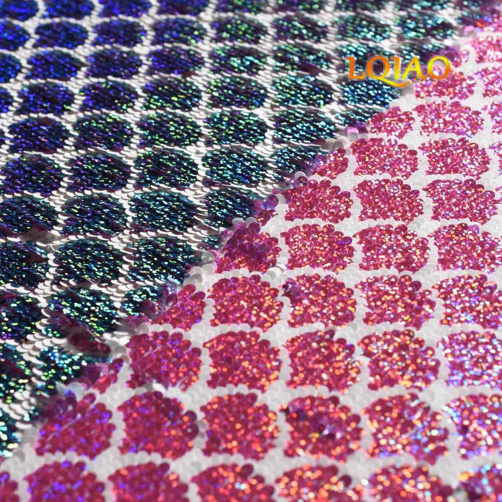 Laser Blush laser blue Mermaid Sequin Fabric 002