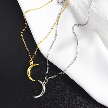 

Silvology 925 Sterling Silver Moon Pendant Necklace 24K Gold Stereoscopic Crescent Necklace for Women Elegant Party Jewelry Gift