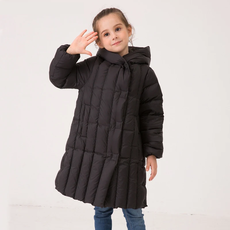 

Casual Winter Kids Down Coat Hooded Loose Style Light Warmly Long Parkas 120 130 140 150