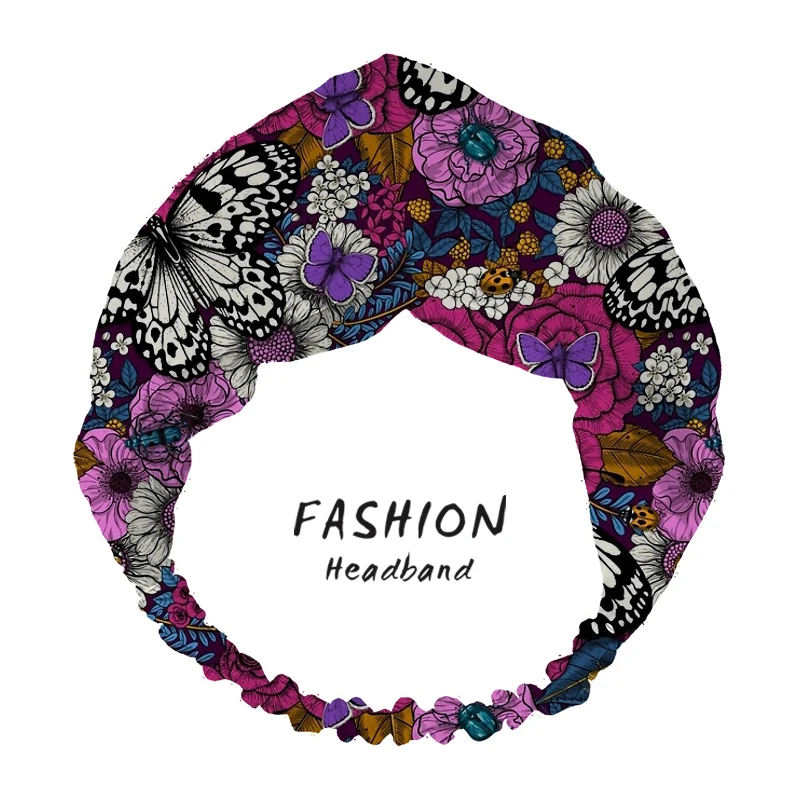 

2020 Fashion Colorful Butterfly Garden Print Bandanas Women Headband Hairband Girls Headwear Scrunchies Hair Accessories