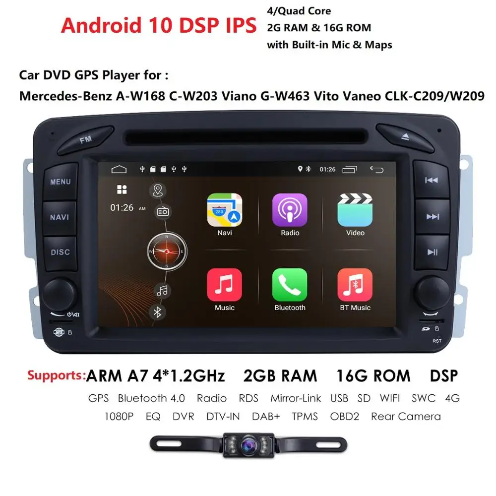 

Quad Core Android 10.0 Car DVD GPS Player For Mercedes Benz W203 W209 W203 C209 W693 W463 Viano Vito Mirror-link Radio WIFI BT