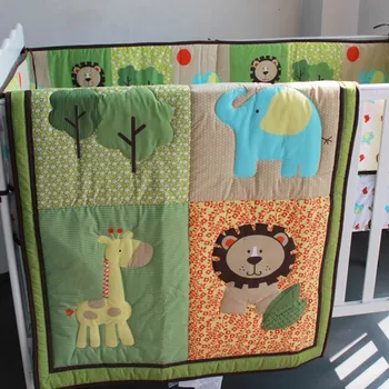 

Cot Boy bedding set Embroidery 3D lion elephant deer tree Baby bedding set 3Item Crib bedding set Baby Quilt Bumper Fitted