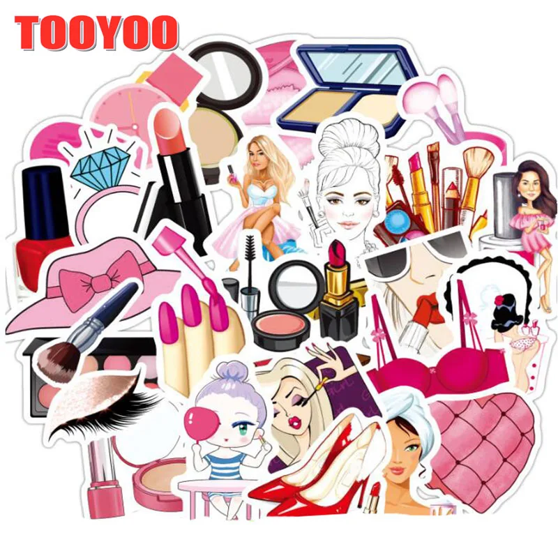 50pcs/set Hand Drawing Watercolor Beauty Cosmetics Sticker Lipstick Decoration Notebook Planner Scrapbooking DIY Toy Sticker