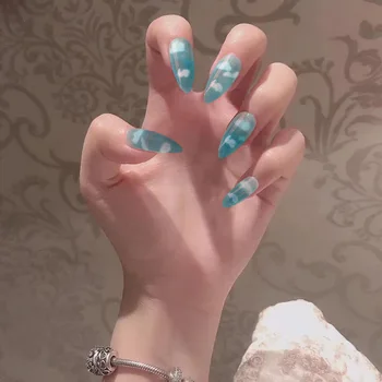 

24pcs Stiletto Long Fake Nails Extra Long Sharp False Nails fullcover tips With Glue Press On Nails