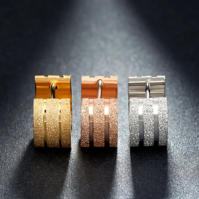 

Modyle New Fashion Gold/Silver/Rose Gold Color Stainless Steel Scrub Hoop Earrings for Woman Girl Gifts