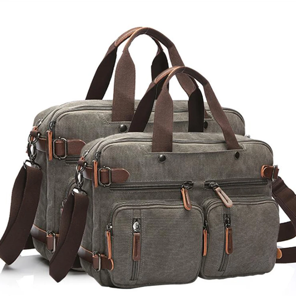 

3-in-1 Canvas Backpack Laptop Messenger Bags Shoulder Backpack Men's Briefcase Outdoors Travel Bags Fits to 15''17 Inch Notebook