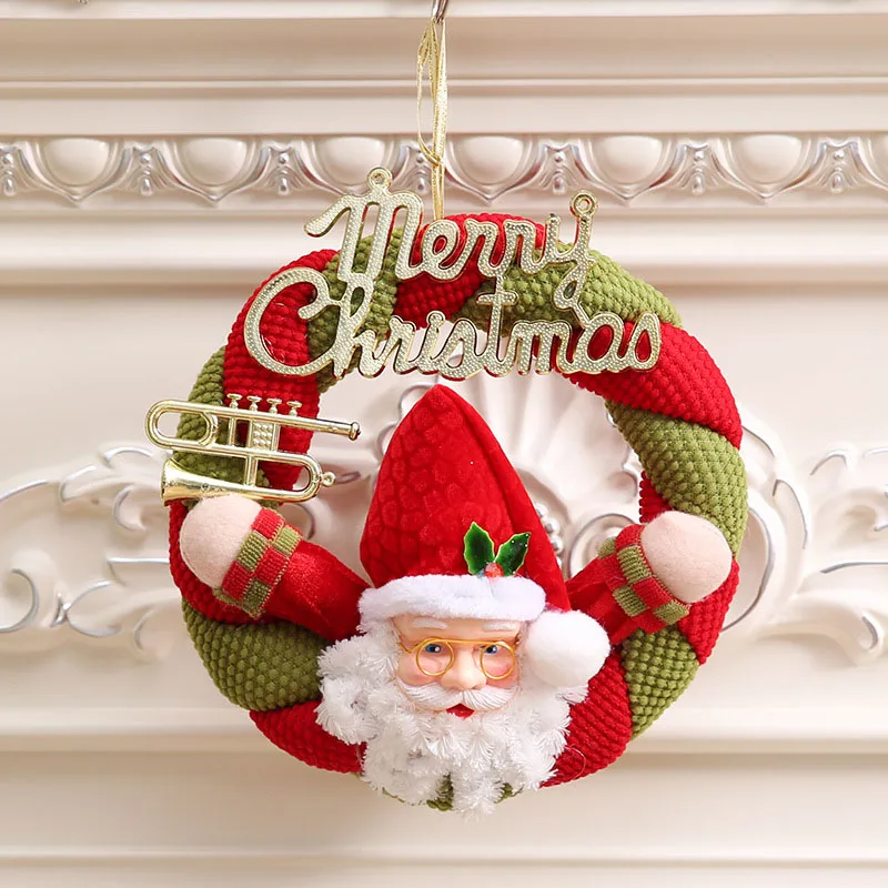 

1pcs Christmas Door Hanging Santa Claus Snowman Merry Christmas Rattan Ring Wreath Welcome Board Christmas Tree Decorations