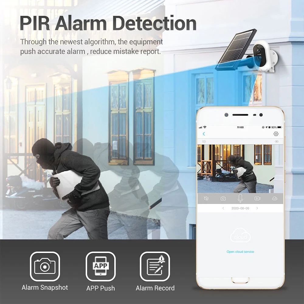 

1080P HD Solar Power Camera IP65 Wifi USB Solar Camera Outdoor Monitoring PIR Alarm Security Waterproof Solar Panel Camera