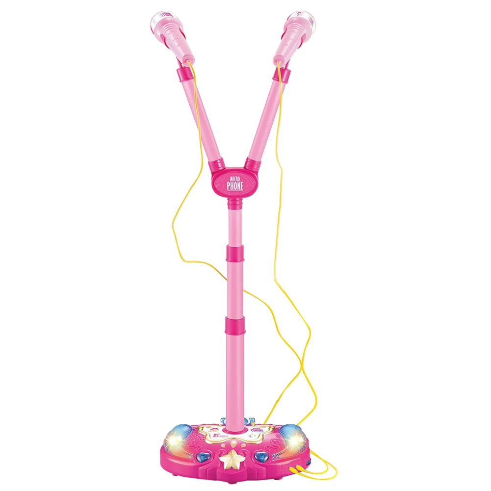 Funny Double Microphone With Light Adjustable Stand Early Education Music Instrument Kids Sound Girls Wired Home Karaoke Toy | Игрушки и