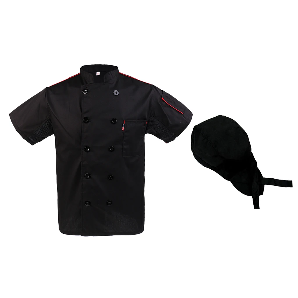 Кухня шеф-повара КУРТКА шляпа комплект рубашка Chefwear питания Спецодежда с коротким рукавом XL