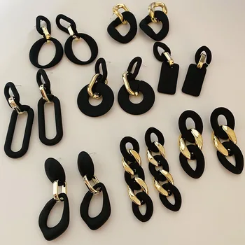 

S925 needle Fashion Jewelry Drop Earrings New Design Metal Alloy Golden Plating Matte Black Earrings For Women Lady Party Gifts