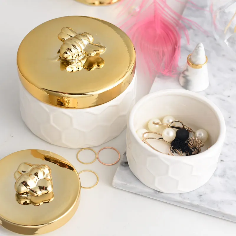 

Nordic Decoration Home Ceramic Jewelry box Trinket Box Unicorn and Bee Animal Trinket Jar Storage Canister Voorraadbus