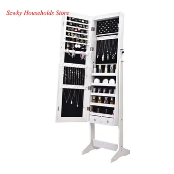 

Full Mirror Makeup Mirror Cabinet Storage Cabinet Solid Wood Pattern Covered I-Shaped Base Floor Jewelry Mirror Cabinet
