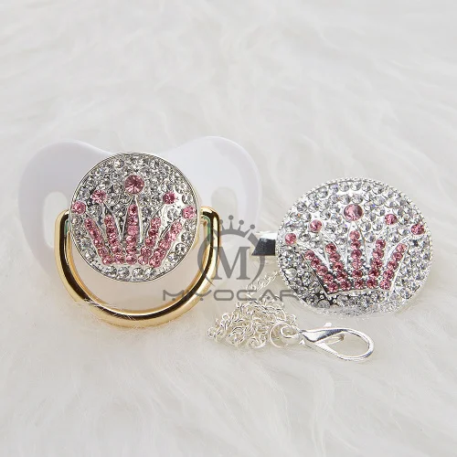 BLING silver princess bling голубой/розовый корона соска и соска клип набор BPA бесплатно пустышка bling уникальный дизайн APCG-9-1 - Цвет: APCG-2-1  6-18M