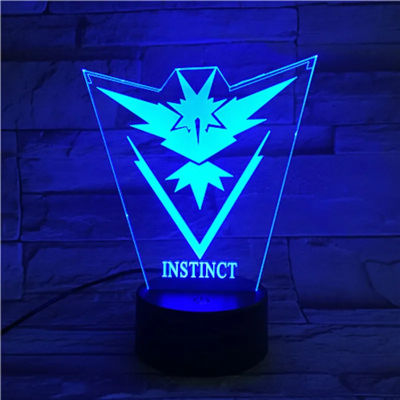 Игры "Покемон го", с надписью «Team Instinct детский ночной Светильник СВЕТОДИОДНЫЙ Цвет изменение прикроватные атмосферу новинка подарок Usb СВЕТОДИОДНЫЙ светильник для детей «инстинкт»