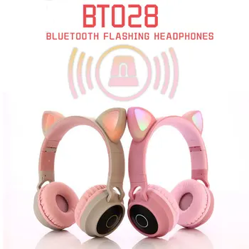 

Cat Ear LED Headphones Noise-Cancelling Bluetooth 5.0 Kids Girls and Boys Folding Headset Support TF Card 3.5mm Plug With Mic