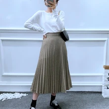 Женская клетчатая плиссированная миди юбка Faldas Mujer винтажная боковая молния офисная Дамская элегантная шикарные юбки до середины икры