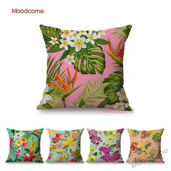 

Tropical Fruits Flower Orchid Floral Jungle Plants Green Summer Decoration Sofa Pillow Cover Pink Purple Blue Linen Cushion Case