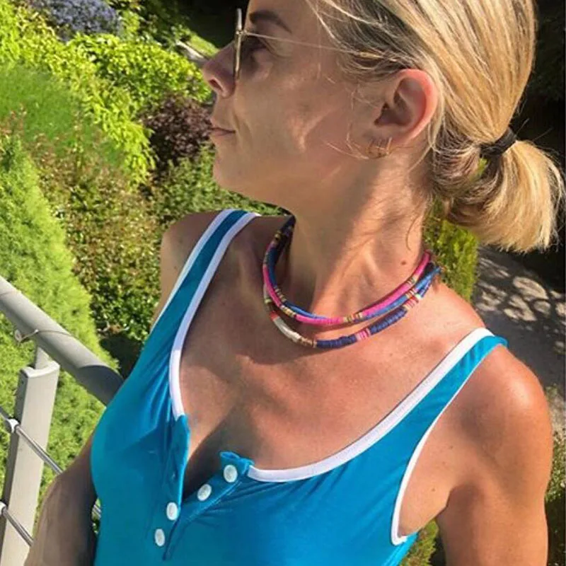 Fashion Soft Pottery Choker Necklace For Women Bohemian Adjustable Colorful Clay Collar Necklace Gift