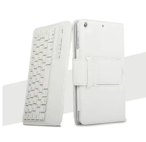 Keyboard Case For iPad Mini 4 3 2 1 PU Leather Folio Smart Cover for Apple iPad Mini 4 Case with Detachable Bluetooth Keyboard - Color: white-keyboard