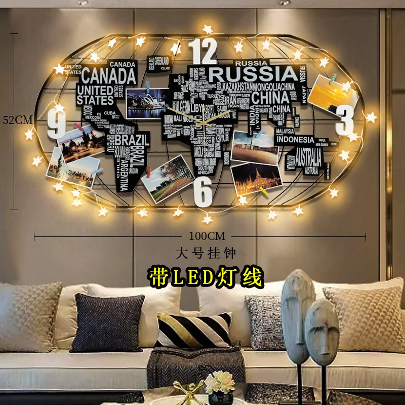 Большие настенные часы в скандинавском стиле, современный дизайн, креативные мировые часы-карта для гостиной, 3D кварцевые часы для домашнего декора - Цвет: 100LED