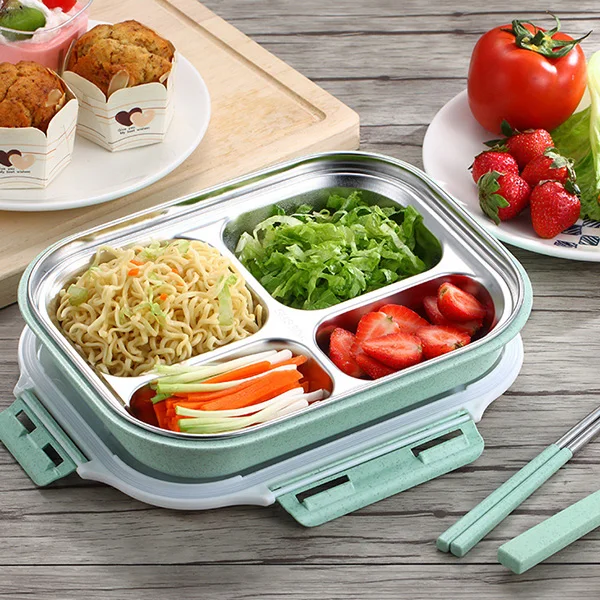  Food Storage Container Kitchen Stainless Steel Grid 2 Single Layer 1 Separation Student Kid School  - 4000367649074