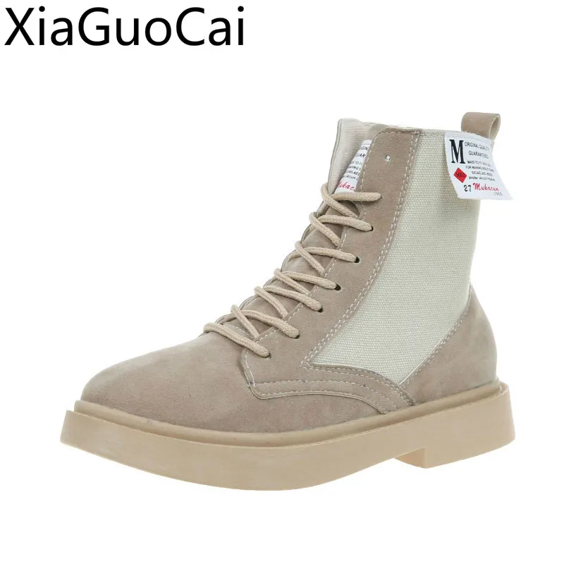 High Top Women Martin Boots Suede Ins Fashion Ladies Flat Vintage Flock Round Toe Female Casual Ankle | Обувь