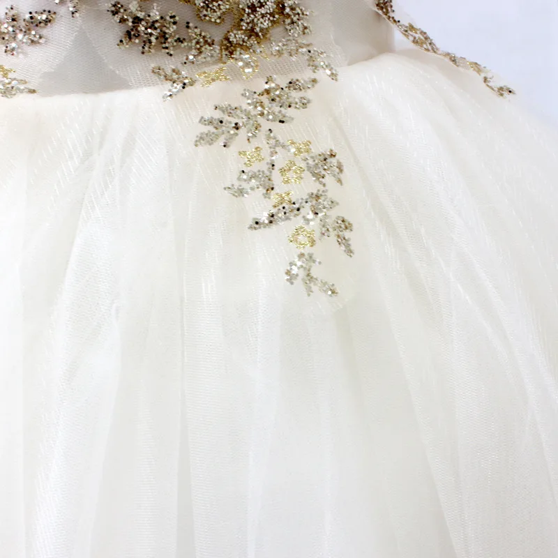 Милое Золотое кружевное длинное платье с цветочным узором для девочек на свадьбу, бальное платье с бисером для девочек, платья для первого