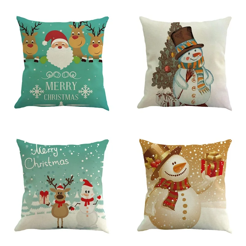 

2019 Christmas Home Sofa Cushion Cover Xmas Santa Snowman Pattern Printing Red Pillowcase Home Furniture Decoration Supplies