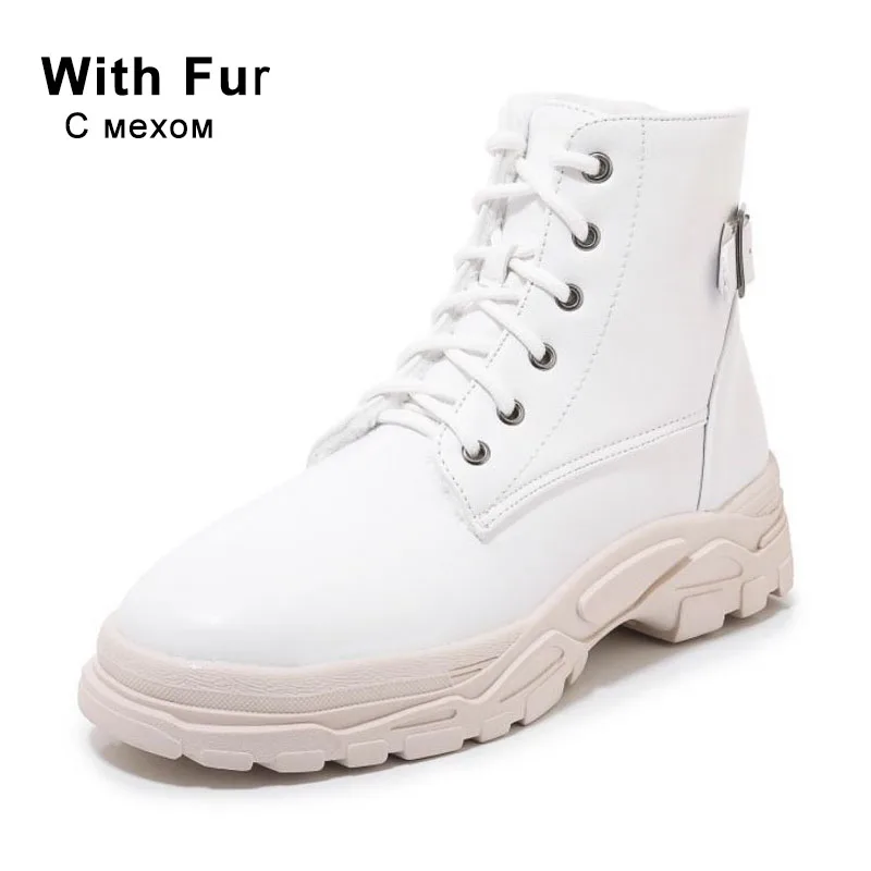 white with fur Taoffen/Новые Модные женские Теплые ботильоны размера плюс 29-46 Повседневная зимняя обувь из искусственной кожи на толстой подошве женские полусапожки - Цвет: white with fur