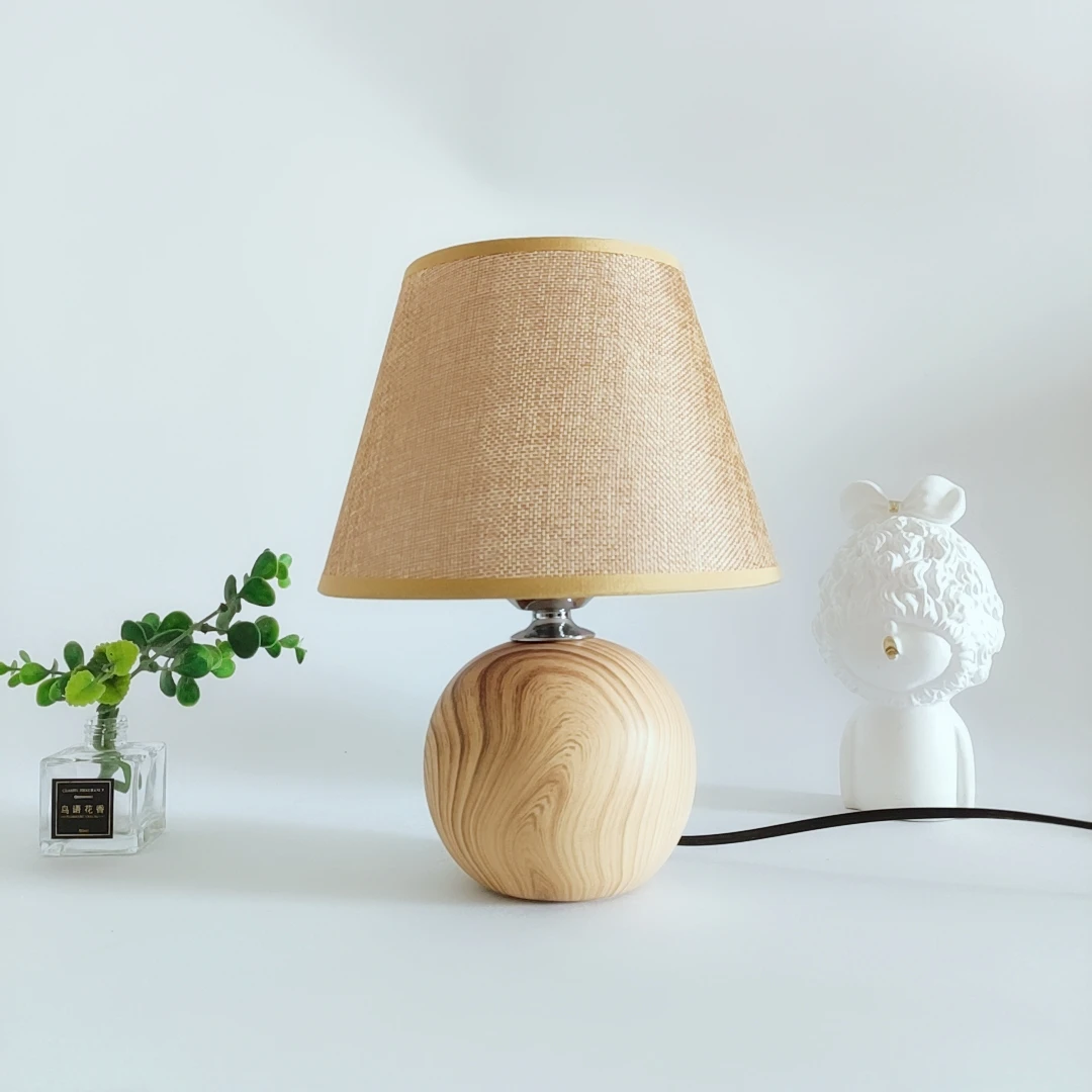 

Japan Style table lamps for living room Vintage Eco-friendly Handmade linen Wood Table Lamp With Tricolor Led Bulb Bedside light