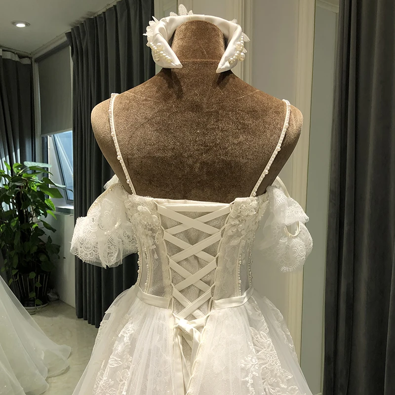 tea length wedding dress SL-9006 elegant off the shoulder wedding dress A line 2022 crystal lace flower beads boho bridal wedding gowns plus size winter wedding dresses