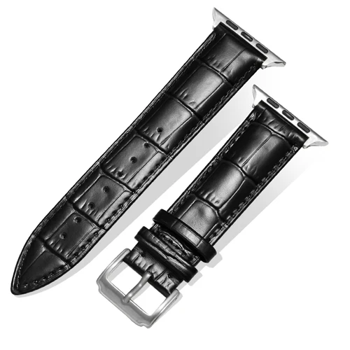 Black Silver Ремешок для apple watch 42 мм 38 мм apple watch 44 мм 40 мм кожаный браслет correa для часов iwatch series 5 4 3 2 1 Аксессуары - Цвет ремешка: Black Silver