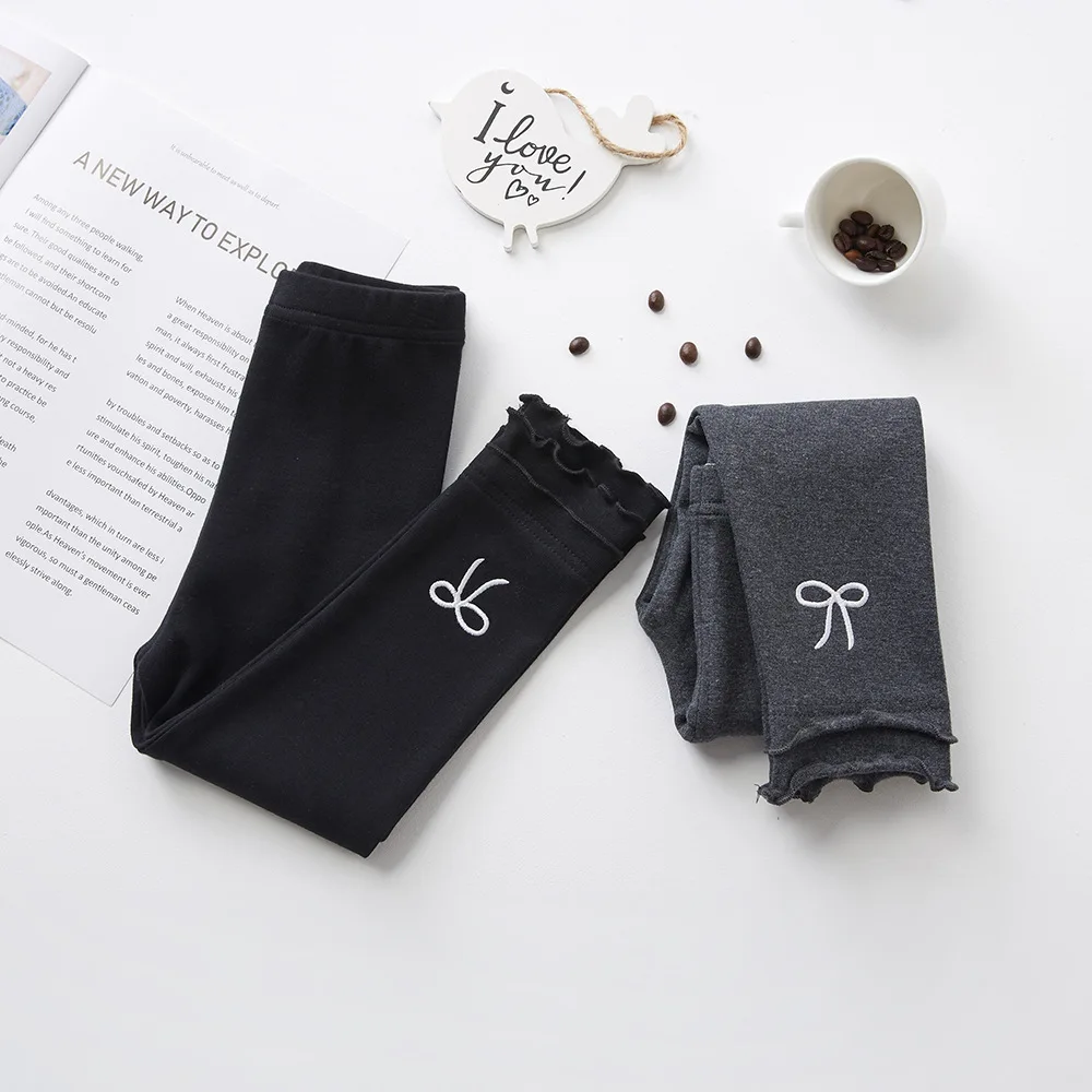 

Girl'S Leggings Thin Type for Spring And Autumn CHILDREN'S Trousers Double Layer Frilled Knot Foot Mouth Pure Cotton Trousers