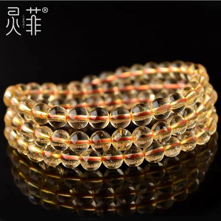 

Genuine Natural Yellow Citrine Quartz Crystal 3 Laps Clear Round Beads Bracelet 6mm 7mm Stretch Gemstone AAAAA