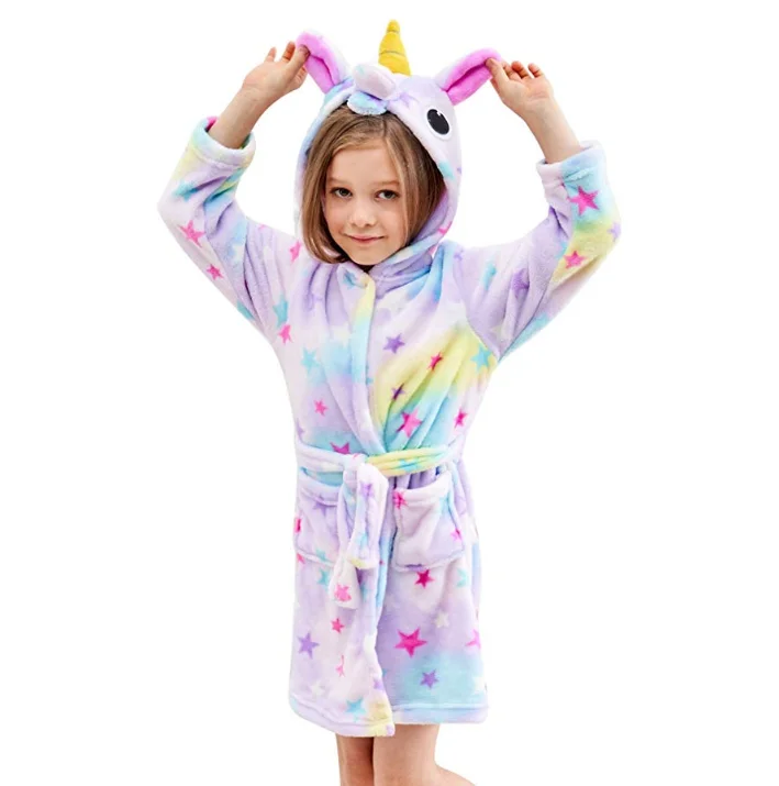 Мягкий банный Халат с капюшоном и единорогом; пижамы для девочек; подарок с Unicorn; детские пижамы; детские халаты; банный халат со звездами и радугой; одежда для сна; 11,11
