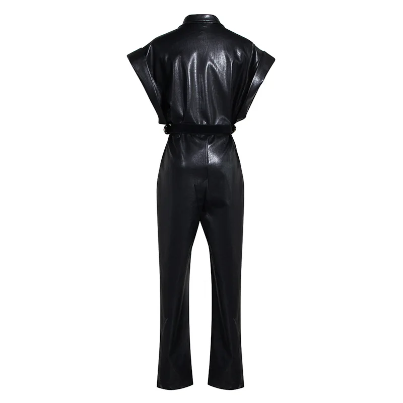 DEAT 2020 New Spring Summer Fashion Sexy Skinny Black High Waist Slim Thin Sashes Sleeveless Jumpsuits Women Suit SB296